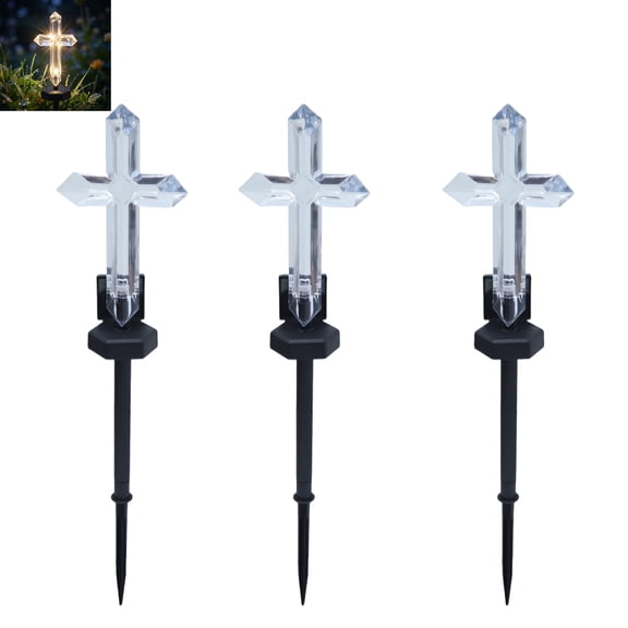 NovaStitch Solar Crystal Cross Garden Stake Light LED Religious Memorial Pathway Lamp for Yard Lawn Flower Bed Outdoor Decor