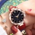 thumbnail image 1 of NovaStitch Unisex Glow Frosted Leather Strap Watch with Starry Sky Roman Numeral Dial, Fashion Casual Quartz Wristwatch for Men Women, Black Faux Leather Band Wrist Watch - Red, 1 of 6