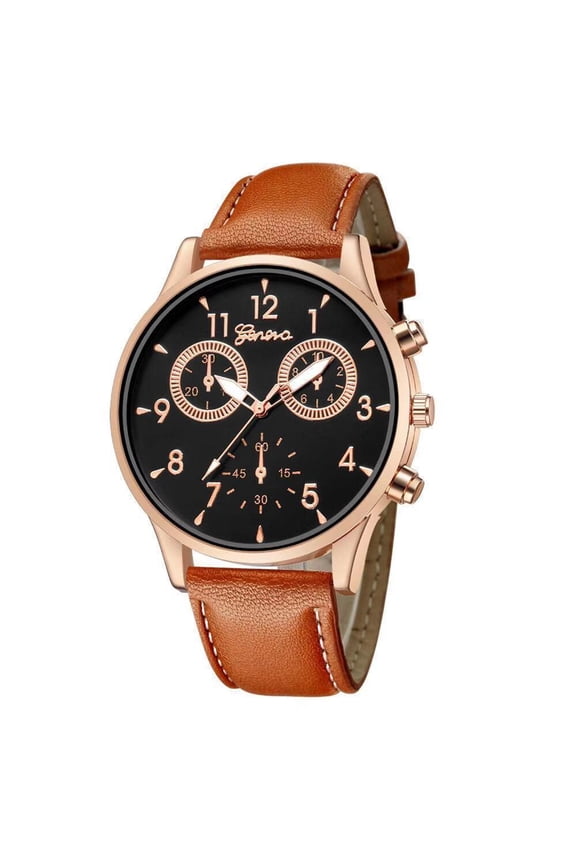 Unisex Watch PU Leather Strap Chronograph Watch with 3 Eye Dial, Fashion Analog Wristwatch for Men Women, Casual Dress Watch for Couples