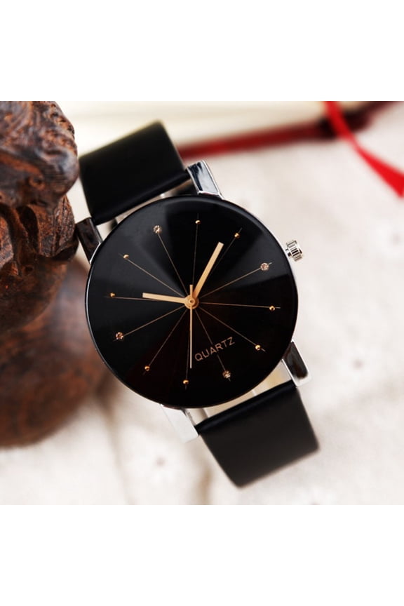 Watches for Men Women Couple Leather Band Watch Minimalist No Numbers Analog Quartz Classic Dress Watch for Him Her Birthday Gift - L