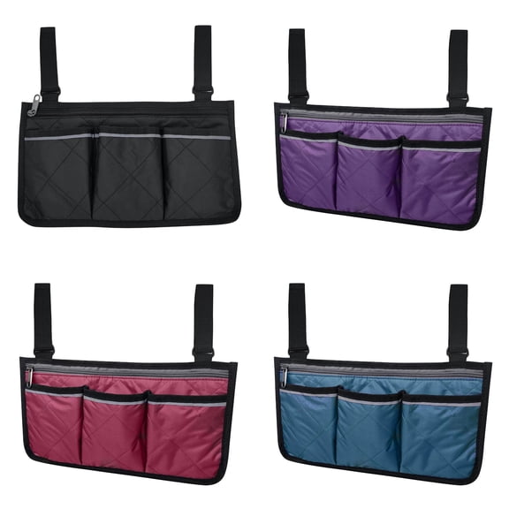 NovaStitch Wheelchair Bag Multi Compartment Wheelchair Side Storage Pouch Soft Fabric Portable Hanging Organizer Fit Walkers Rollators And Wheelchairs Black