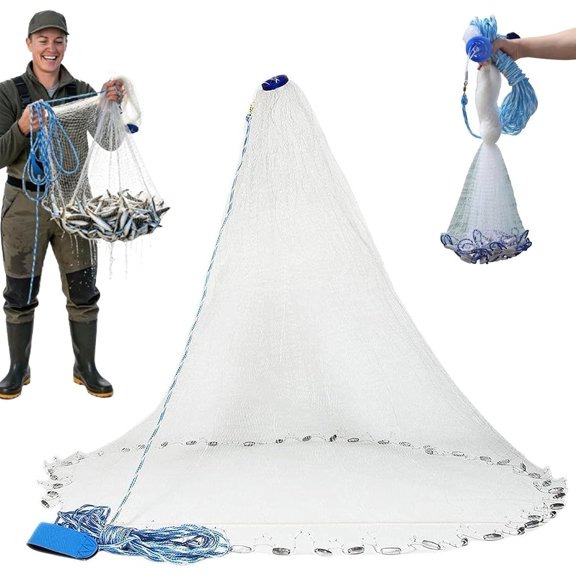 NovaSyrma Easy-Throw Cast Net, Heavy-Duty Mesh,Rapid Sinking, with Secure Comfort Wrist Strap, for Lakesides, Rivers, Coastlines, Docks, Boats All Waters