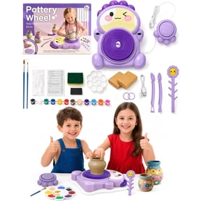 NovaSyrma Kids Electric Pottery Wheel DIY Clay Craft Kit, Complete Arts and Crafts Set with Foot Pedal, Two Clay Packs Supplied Tools And Paints For Guided Shaping Sculpting And Decorating