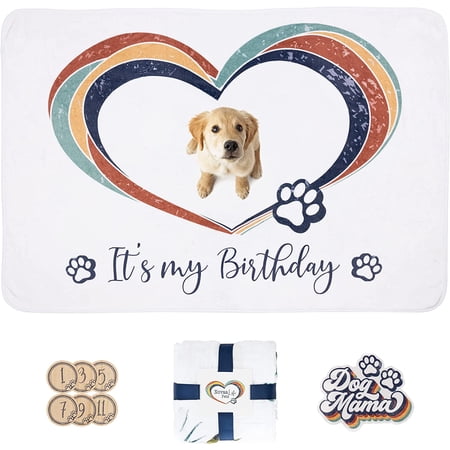 NovaaLife Pets Milestone Birthday Blanket - Vintage style with wood cards celebrating 12 years - Dogs and Cats 60 x 40 inch
