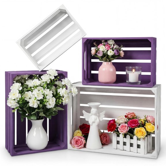 Novabright 4 Pcs Decorative Wood Crates for Display, 14.8'' 13.2'' 11.6'' 10'' Wooden Nesting Crates with Handle, Rustic Farmhouse Storage Boxes Container for Wedding Birthday Home Decorations Y101