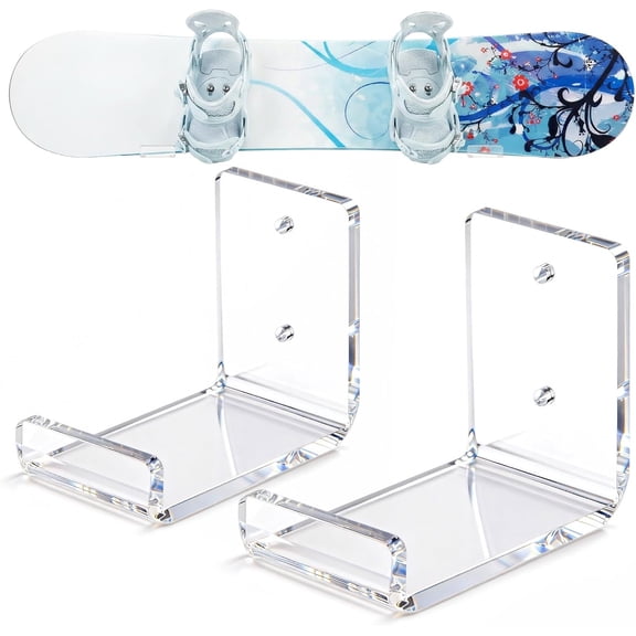 Novabright Skateboard Wall Mount Snowboard Display Rack Acrylic Horizontal Skateboard Holder Ski Wall Mount Storage Hanger for Room, Garage, Home, Transparent