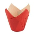 thumbnail image 1 of Novacart 160/50 Elite Grease-Proof Tulip Baking Cup 2" Base Diameter x 2.13" High to 3.5" High, with Ecru Interior and Red Exterior - Pack of 200, 1 of 3