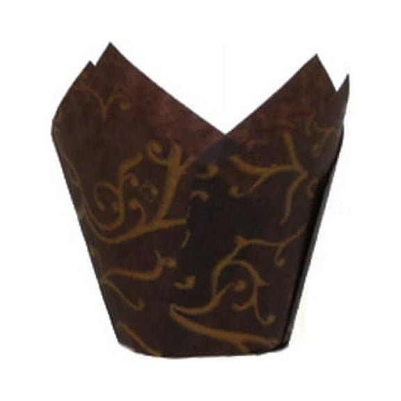 Novacart Brown Scroll Tulip Disposable Baking Cup 2" to 3-1/2" High, Case Of 2000