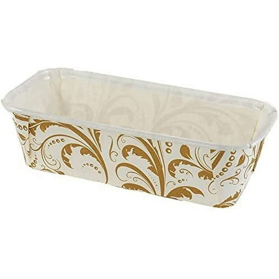 Novacart OP PLUMK Bianco Ramage White-with-Gold-Scroll Loaf Pan 6-1/4 Inch x 2-1/8 Inch x 2 Inch High - Case of 720