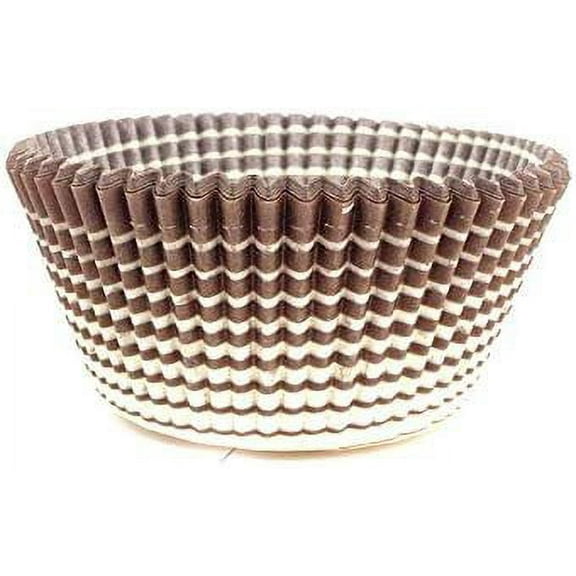 Novacart Round Glassine Paper Condiment Candy Party Cup 1.38" Bottom Diameter x 0.81" High, Brown-Striped Exterior - Pack of 200