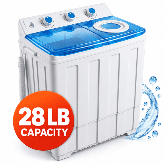 Novadexor 28 lb Portable Washing Machine, Twin Tub Washer with Drain Pump, 18 lb Wash and 10 lb Spin, Blue