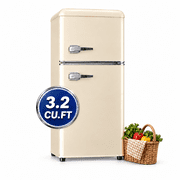Novadexor 3.2 cu ft Retro Refrigerator, Two Door Mini Fridge with Freezer, Cream