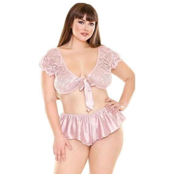 Novah Tie Front Top And Tap Pant Blush Pink 3x/4x