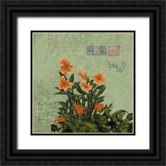 Novak, Rick 15x15 Black Ornate Wood Framed with Double Matting Museum Art Print Titled - Orange Blooms and Postage I