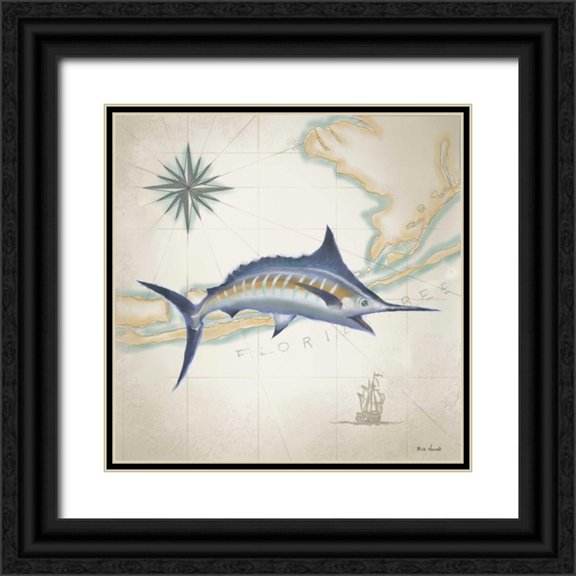 Novak, Rick 20x20 Black Ornate Wood Framed with Double Matting Museum Art Print Titled - Sailfish Map I