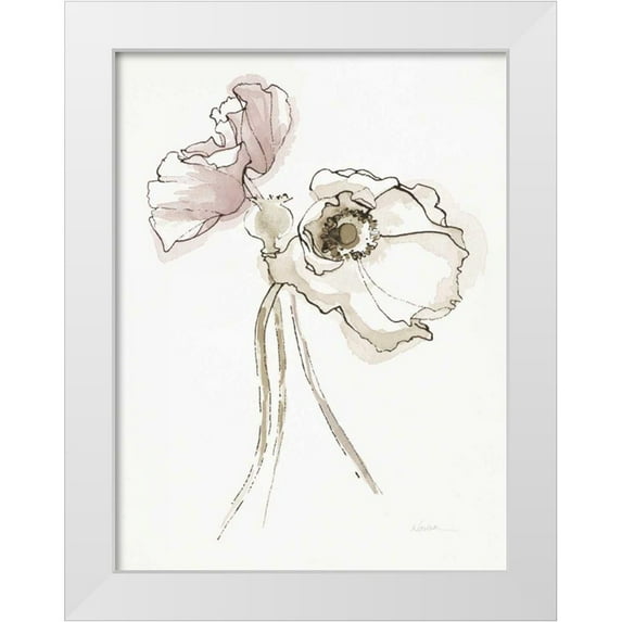 Novak, Shirley 12x14 White Modern Wood Framed Museum Art Print Titled - Three Somniferums Poppies Neutral II