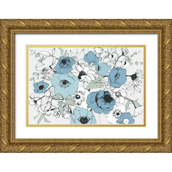 Novak, Shirley 14x11 Gold Ornate Wood Framed with Double Matting Museum Art Print Titled - Watercolor Black Lined Poppies Mix