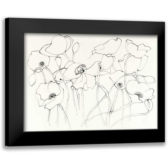 Novak, Shirley 18x14 Black Modern Framed Museum Art Print Titled - Black Line Poppies III