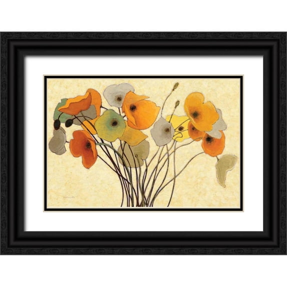 Novak, Shirley 24x17 Black Ornate Wood Framed with Double Matting Museum Art Print Titled - Pumpkin Poppies I