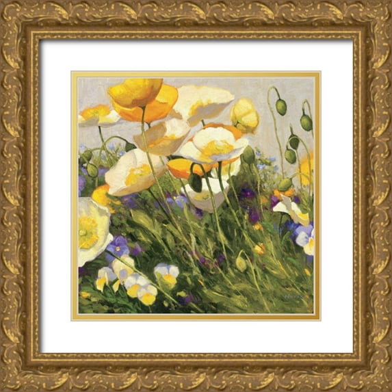 Novak, Shirley 26x26 Gold Ornate Wood Framed with Double Matting Museum Art Print Titled - Poppies and Pansies I