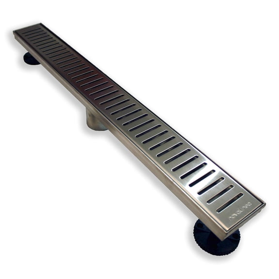 Novalinea 24 in Linear Shower Drain, Verti-Line Pattern, 304 Stainless Steel Trench Drain with Hair Strainer