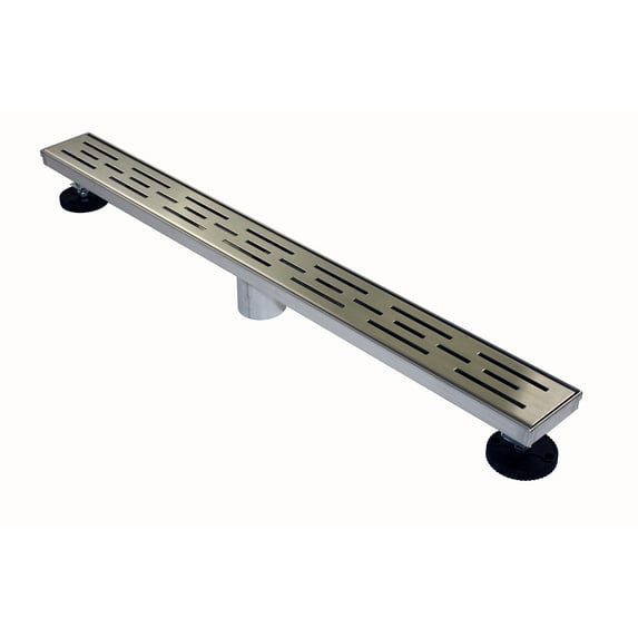 Novalinea ZA Linear Shower Drain - 54 Inch Brick Pattern - Brushed Stainless Steel - Hair Strainer - Leveling Feet - Threaded Adapter - Sleek and Modern Design