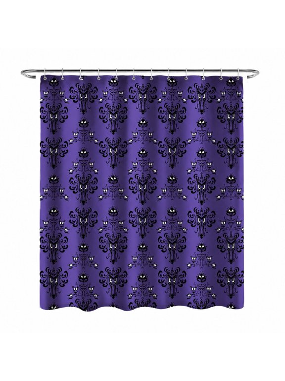 Haunted Mansion Halloween Shower Curtain,Waterproof Haunted House Bathroom Decor,Spooky Fabric Polyester Set,with 12 Hooks 72 x 72 Purple