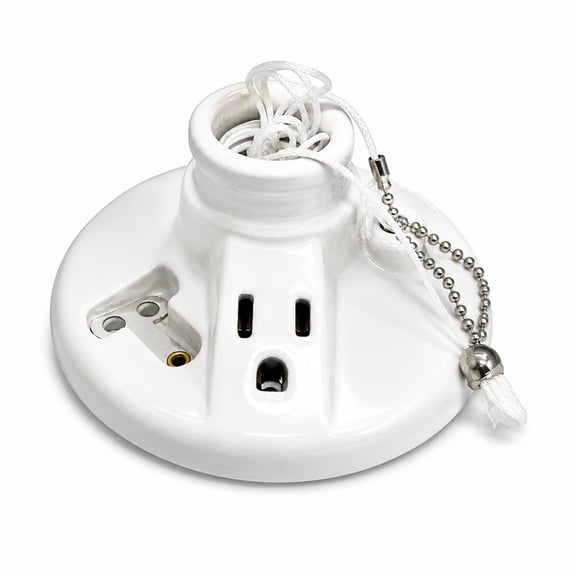 Novalora Porcelain Light Socket with Outlet and Pull Chain Light Fixture,Light Bulb Socket,Medium Base,Grounded Plug,Indoor Lighting,Mount on 3-1/4 or 4 Box,UL Listed,White