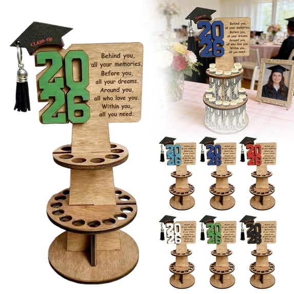 Novamily 2026 Graduation Gift Money Holder, Wooden 2026 Graduation Money Holder Double-Layer Cash Holders with 25 Hole DIY Unique Money Holder Cash Gift for Graduation Party Supplies (D)