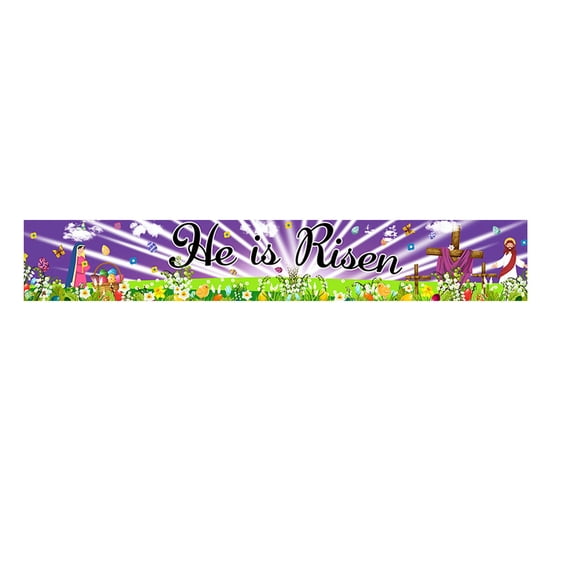 Novamily Easter Banner 9.85'x1.65' Happy Easter Egg Bunny Floral Print Spring Outdoor Banner