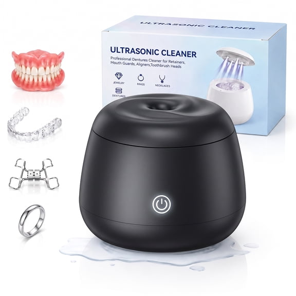 Novapod Ultrasonic Cleaner, 42kHz Portable Ultrasonic Cleaning Machine with One-Button Operation, USB-C, for Retainers, Mouthguards, Dentures, Jewelry and Small Personal Items-Black