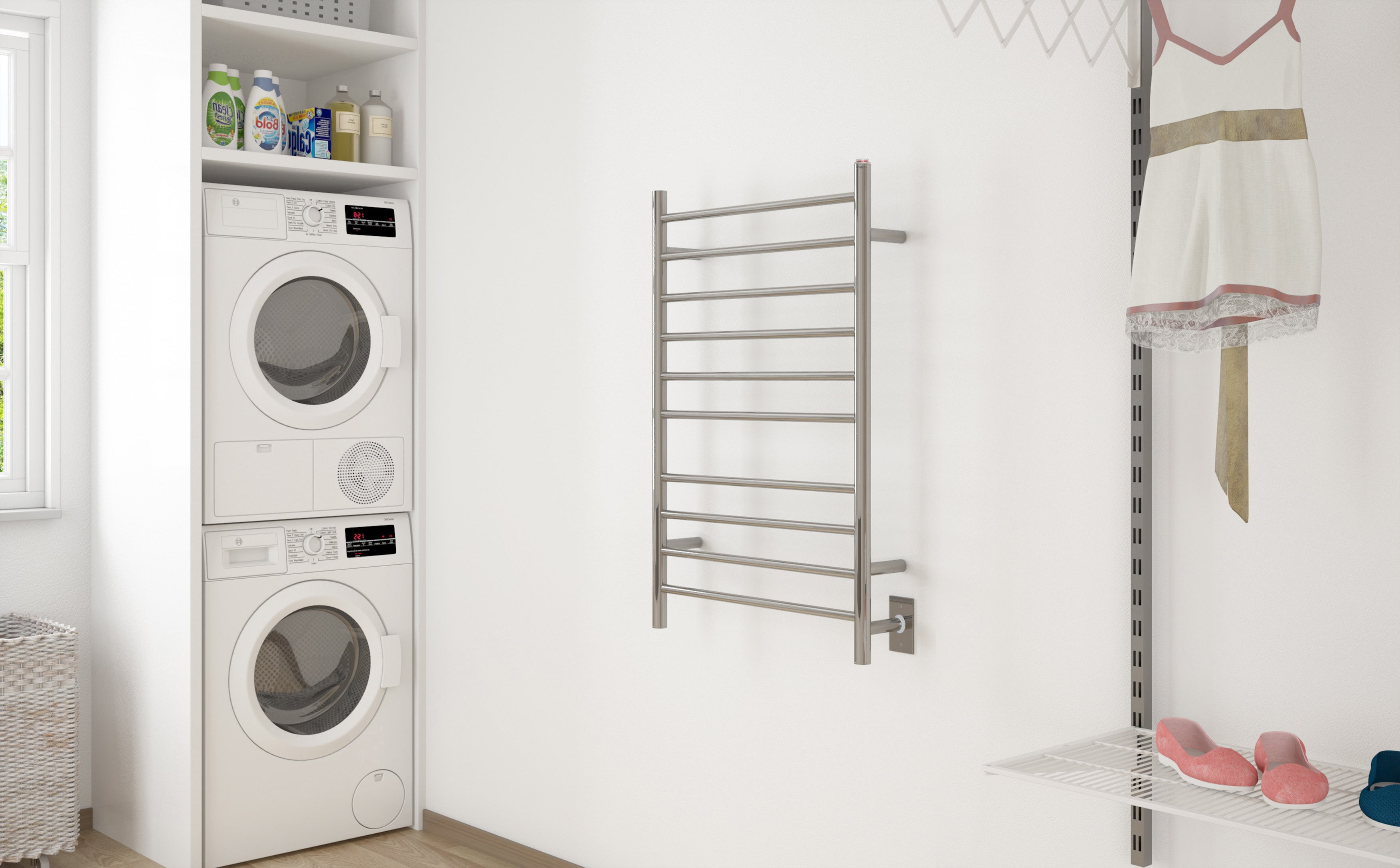 Polished Stainless Steel Wall Mounted 10-Bar Towel Warmer