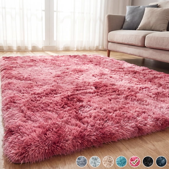 YEERSWAG Shag Area Rug, 5 x 8 ft Ultra Soft Fluffy Area Rug for Living Room Bedroom Indoor Carpet, Red