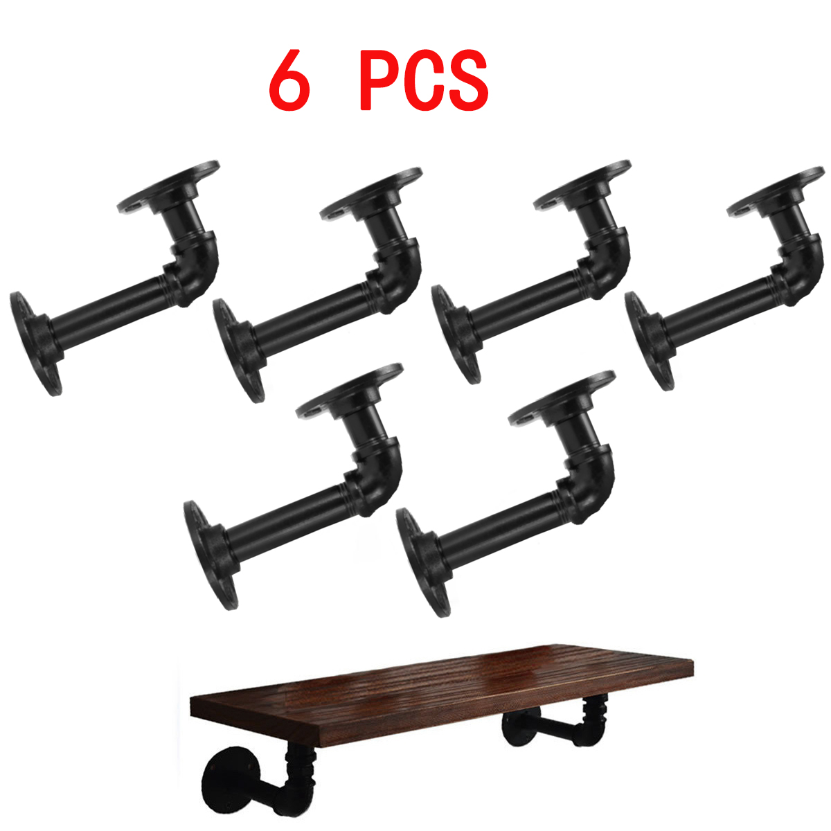 Novashion 6 Pack Industrial Pipe Shelf Brackets Flange Iron Metal Fittings DIY Shelves Vintage Furniture Wall Mounted Heavy Duty Decorative Rustic Shelving - image 1 of 10