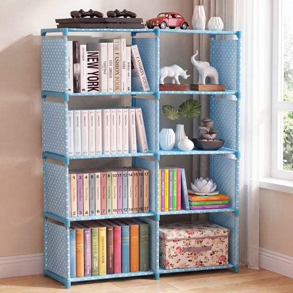 Novashion 8-Cube Portable Bookcase Organizer, Grey Blue Pink