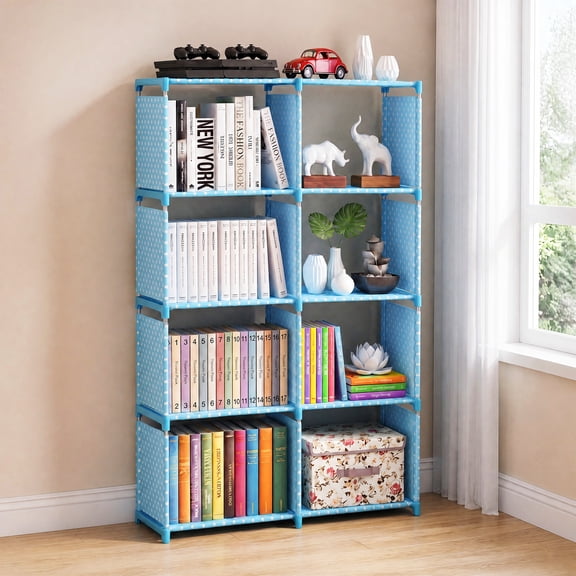 Novashion 8-Cube Portable Bookcase Organizer, Grey Blue Pink