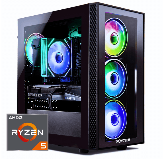 Novatech Titan Pro - Prebuilt Gaming PC Desktop Computer - RTX 5060 - Ryzen 5 - 4.2GHz - 16GB RAM - 1TB M.2 SSD WiFi/BT, Win 11 - Gaming Computer Tower - Pre Built PC Gaming - 1 Year Warranty