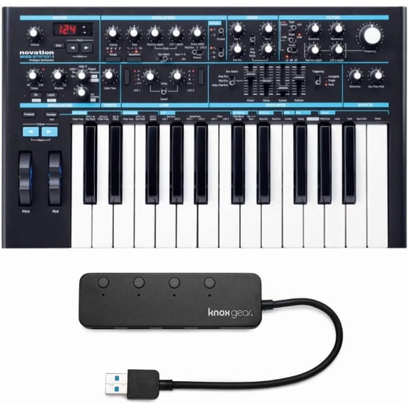 Novation Bass Station II Analog Mono-Synth with Knox Gear 3.0 4 Port USB Hub Bundle (2 Items)