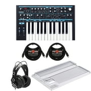 Novation Bass Station II Analog Synthesizer with Decksaver Cover, Closed-Back Studio Headphones, and MIDI Cables