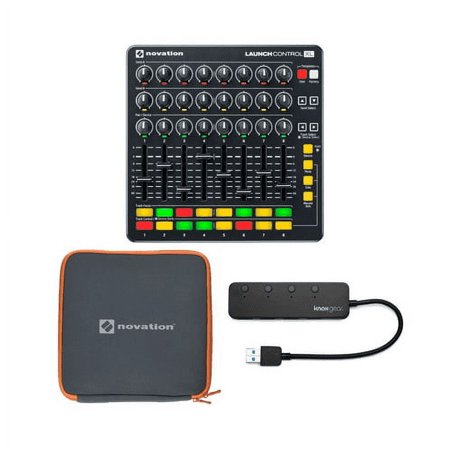 Novation LaunchControlXL MIDI USB Controller Bundle w/ Case & 3.0 4 Port USB Hub