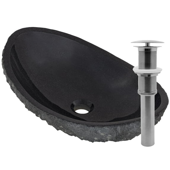 Novatto NOSV-ASBN Absolute Natural Granite Slipper Vessel Sink with Brushed Nickel Umbrella Drain