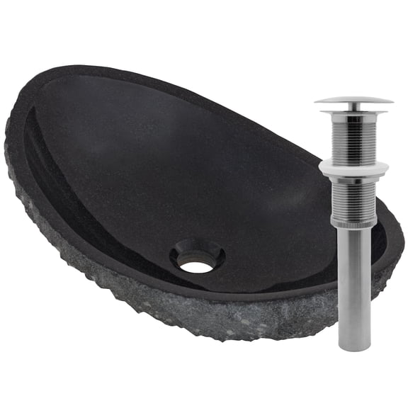 Novatto NOSV-ASBN Absolute Natural Granite Slipper Vessel Sink with Brushed Nickel Umbrella Drain