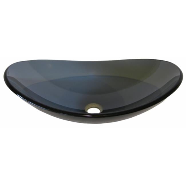 Clear Gray Tempered Glass Oval Above-Counter Bathroom Sink