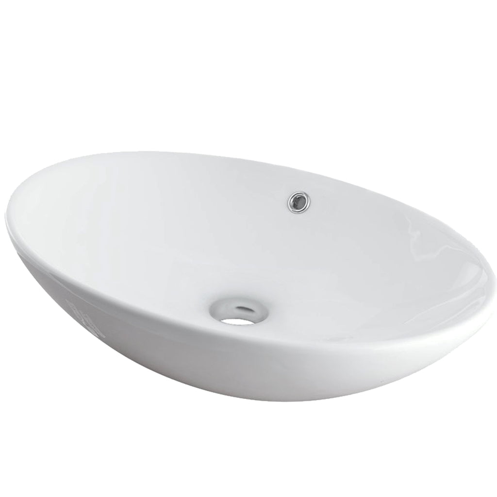 Bianco White Ceramic Oval Vessel Sink with Overflow