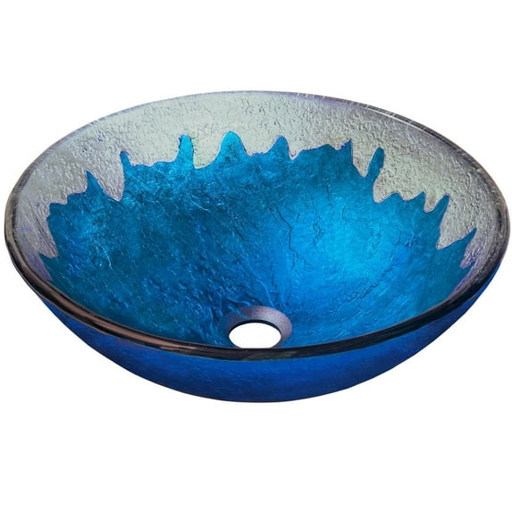 Novatto NOHP-G017 Diaccio Blue with Silver Trim Hand Painted Glass Vessel Sink, 16.5-Inch Diameter