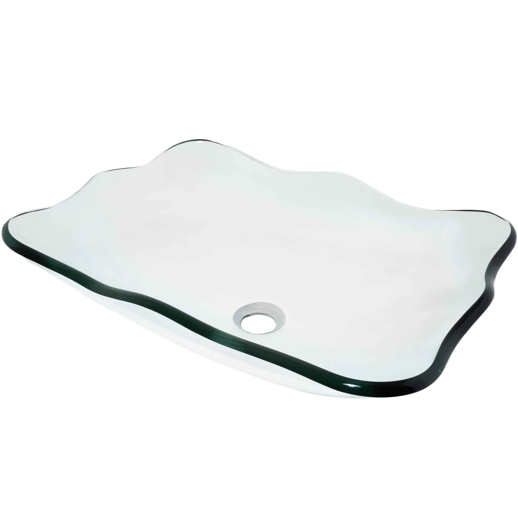Novatto TIS-317C Elegante Clear Scalloped Glass Vessel Bath Sink, 20 Inches Wide
