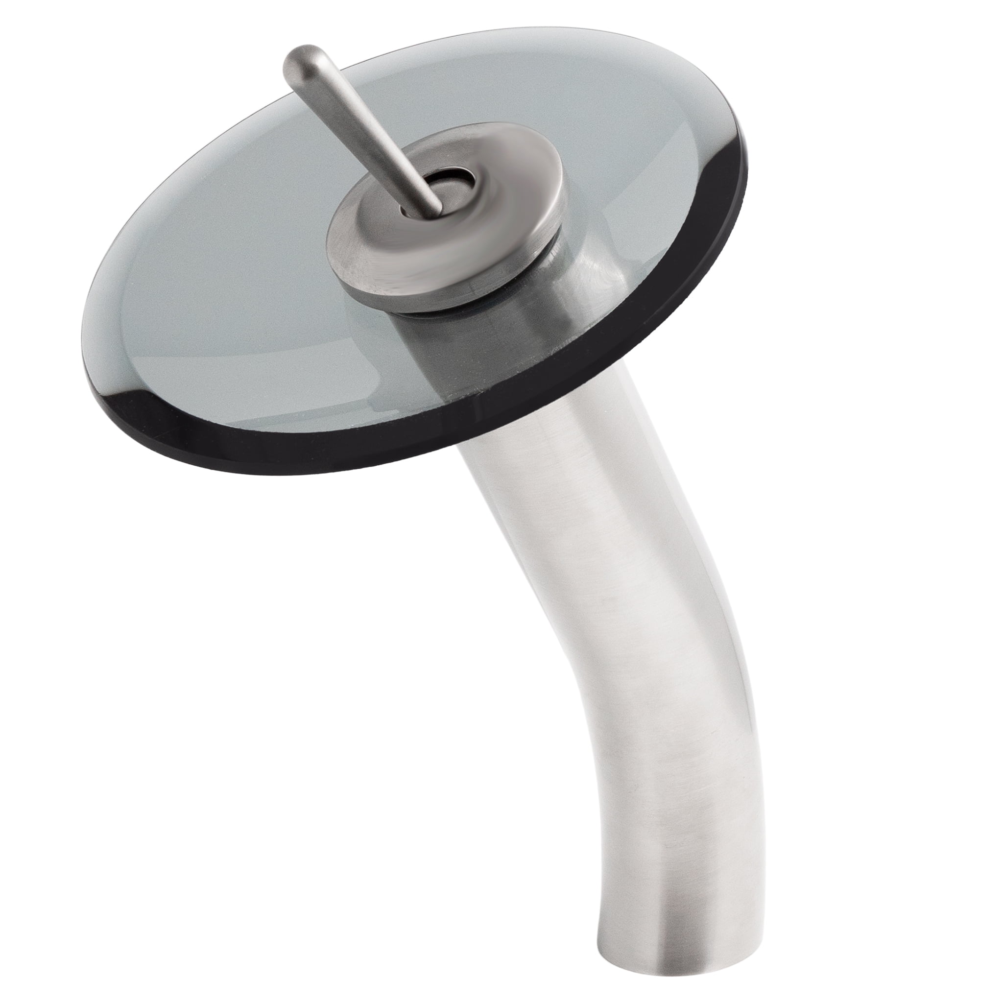 Brushed Nickel Single Handle Waterfall Vessel Faucet with Smoke Glass