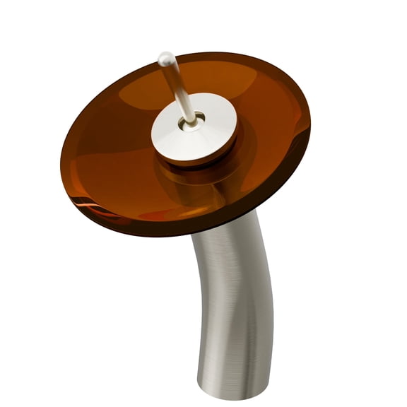 Novatto GF-001BN-T Falls Vessel Faucet with Tea Colored Glass in Brushed Nickel