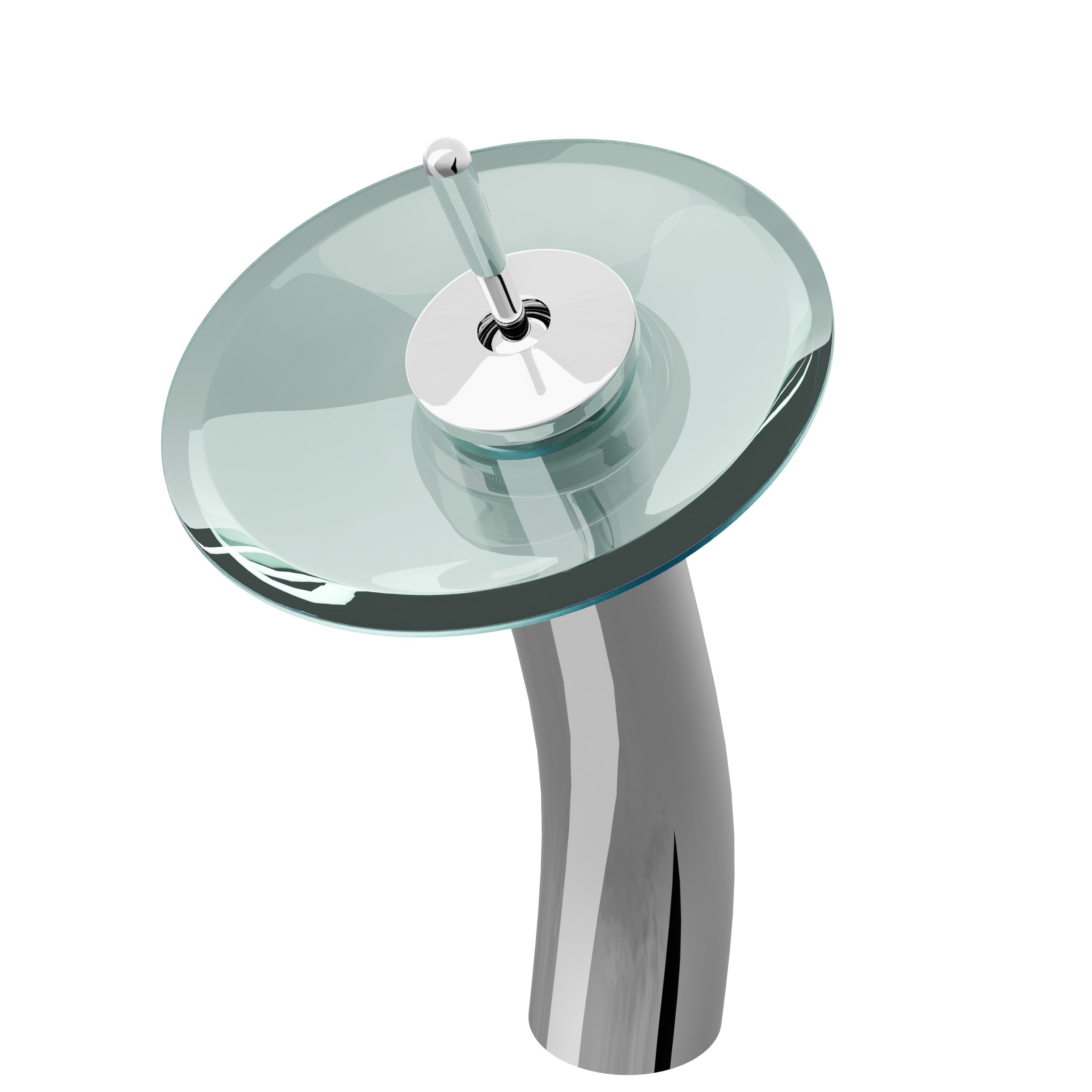 Polished Chrome Single Handle Waterfall Vessel Faucet with Clear Glass Disc