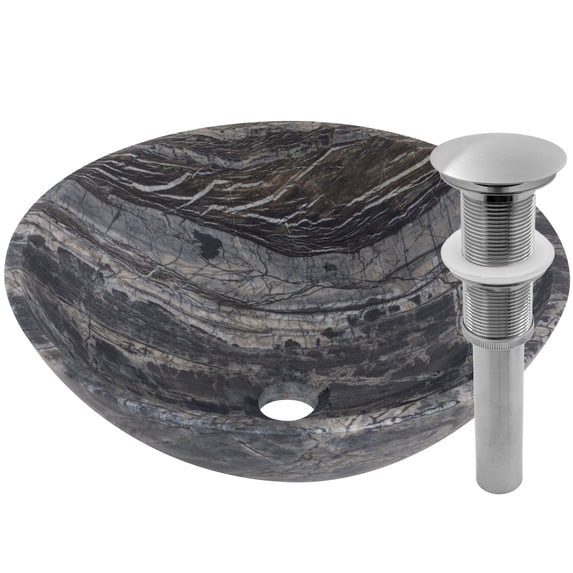 Novatto NOSV-LMBN Lunar Marble Natural Stone Vessel Sink with Brushed Nickel Umbrella Drain